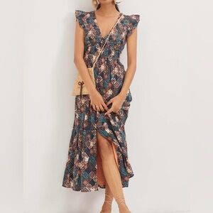 Anthropologie Multicolor Patchwork Midi Dress